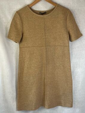 Zara Women’s Dress Knit Short Sleeve Tan Beige Medium NWT